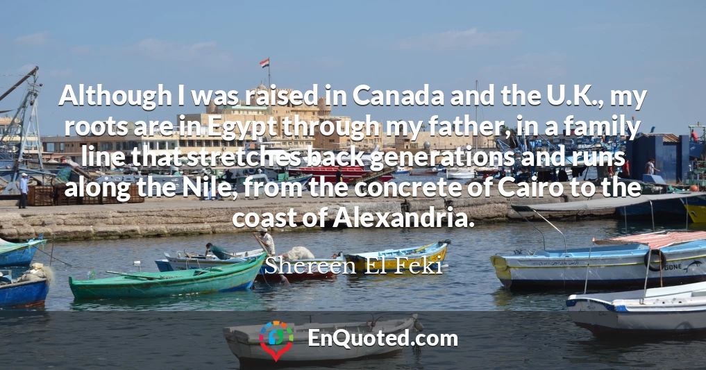 Although I was raised in Canada and the U.K., my roots are in Egypt through my father, in a family line that stretches back generations and runs along the Nile, from the concrete of Cairo to the coast of Alexandria.