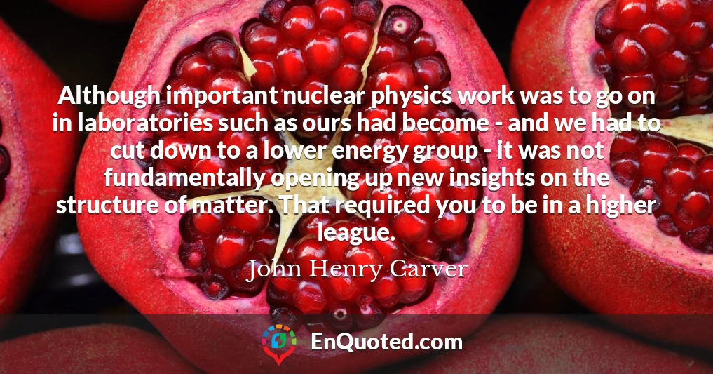 Although important nuclear physics work was to go on in laboratories such as ours had become - and we had to cut down to a lower energy group - it was not fundamentally opening up new insights on the structure of matter. That required you to be in a higher league.
