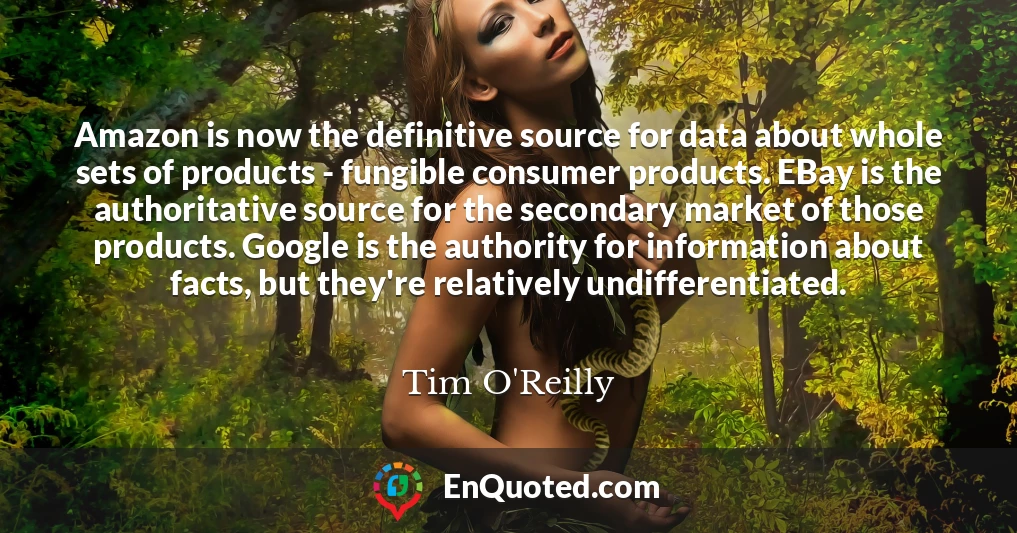 Amazon is now the definitive source for data about whole sets of products - fungible consumer products. EBay is the authoritative source for the secondary market of those products. Google is the authority for information about facts, but they're relatively undifferentiated.