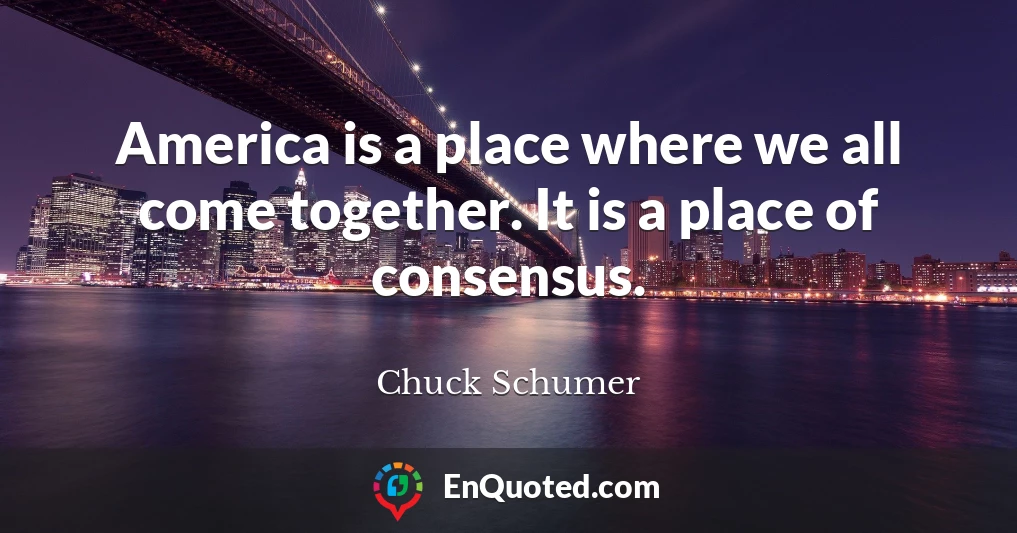 America is a place where we all come together. It is a place of consensus.