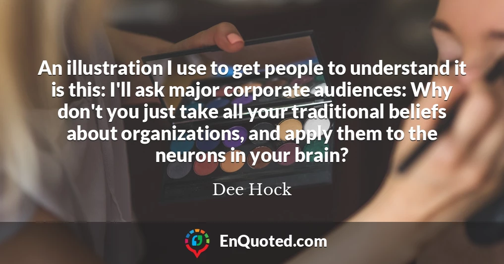 An illustration I use to get people to understand it is this: I'll ask major corporate audiences: Why don't you just take all your traditional beliefs about organizations, and apply them to the neurons in your brain?