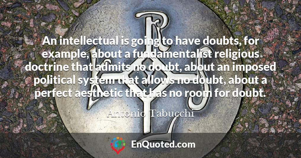An intellectual is going to have doubts, for example, about a fundamentalist religious doctrine that admits no doubt, about an imposed political system that allows no doubt, about a perfect aesthetic that has no room for doubt.