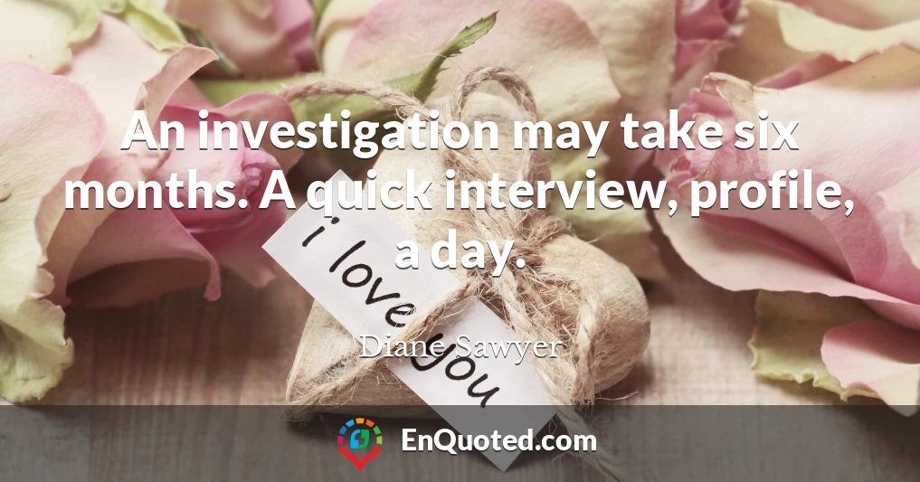 An investigation may take six months. A quick interview, profile, a day.
