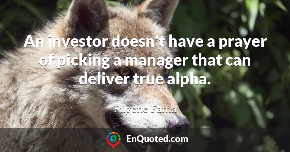 An investor doesn't have a prayer of picking a manager that can deliver true alpha.
