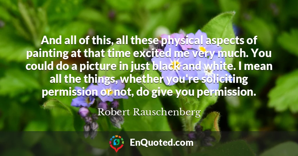 And all of this, all these physical aspects of painting at that time excited me very much. You could do a picture in just black and white. I mean all the things, whether you're soliciting permission or not, do give you permission.