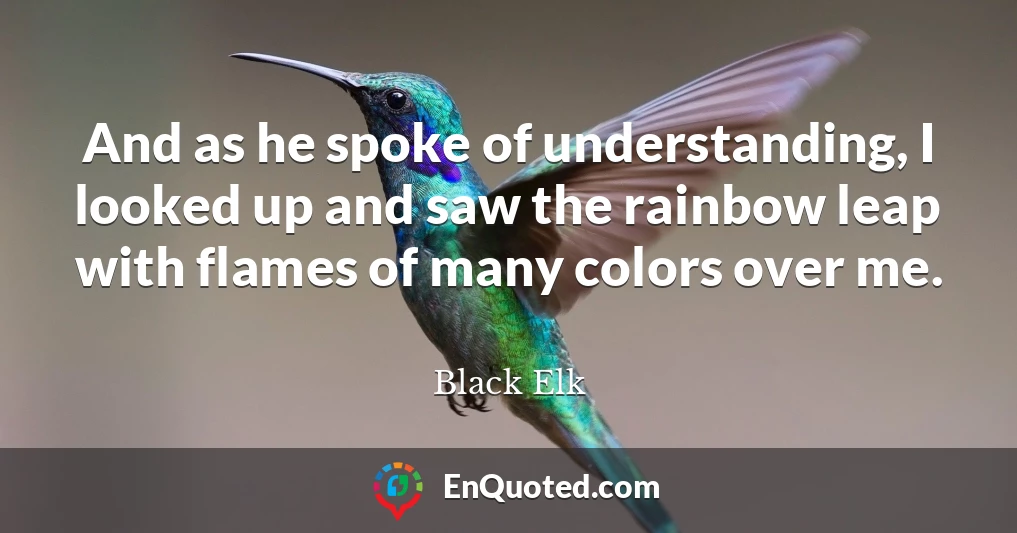 And as he spoke of understanding, I looked up and saw the rainbow leap with flames of many colors over me.