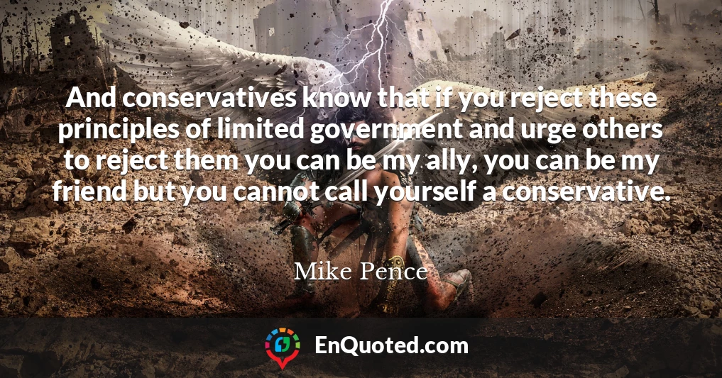 And conservatives know that if you reject these principles of limited government and urge others to reject them you can be my ally, you can be my friend but you cannot call yourself a conservative.