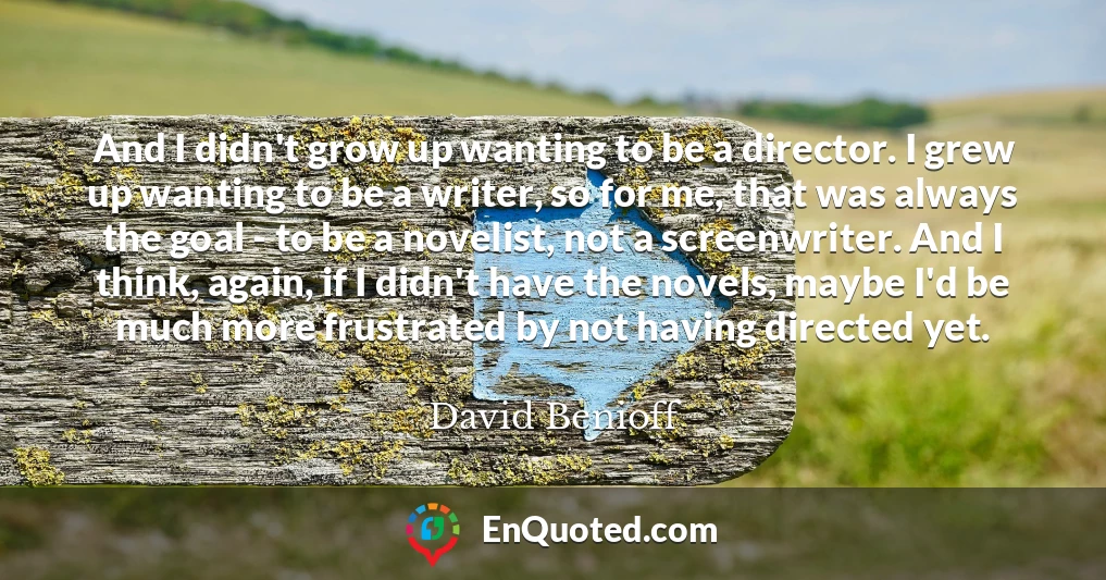 And I didn't grow up wanting to be a director. I grew up wanting to be a writer, so for me, that was always the goal - to be a novelist, not a screenwriter. And I think, again, if I didn't have the novels, maybe I'd be much more frustrated by not having directed yet.