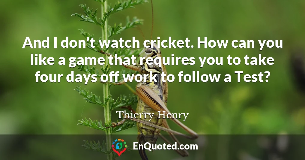 And I don't watch cricket. How can you like a game that requires you to take four days off work to follow a Test?