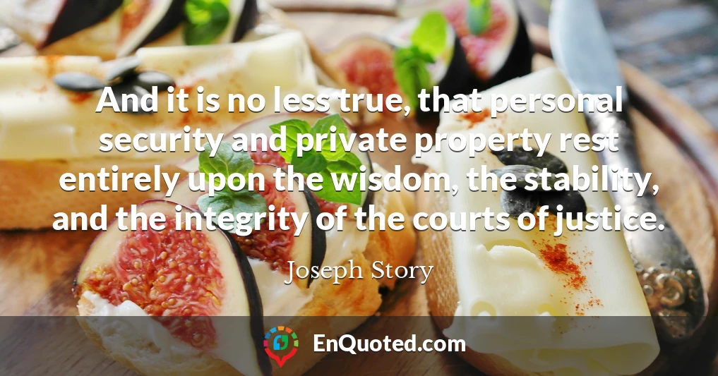 And it is no less true, that personal security and private property rest entirely upon the wisdom, the stability, and the integrity of the courts of justice.
