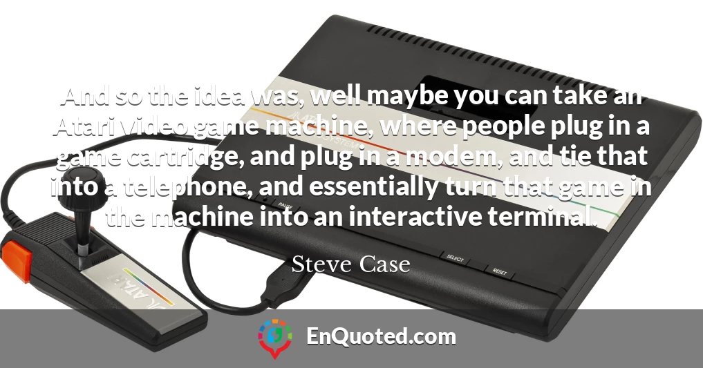 And so the idea was, well maybe you can take an Atari video game machine, where people plug in a game cartridge, and plug in a modem, and tie that into a telephone, and essentially turn that game in the machine into an interactive terminal.