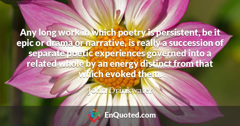 Any long work in which poetry is persistent, be it epic or drama or narrative, is really a succession of separate poetic experiences governed into a related whole by an energy distinct from that which evoked them.