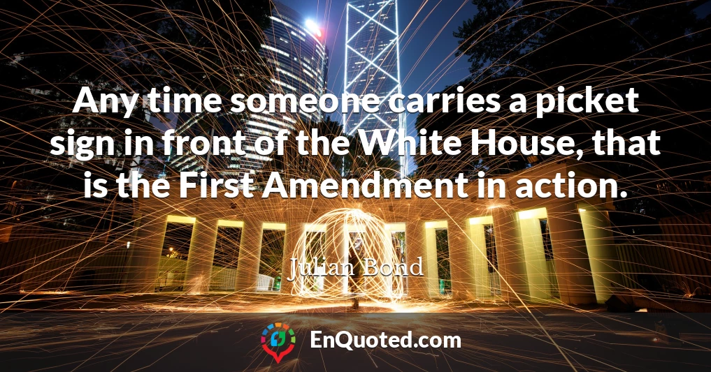 Any time someone carries a picket sign in front of the White House, that is the First Amendment in action.