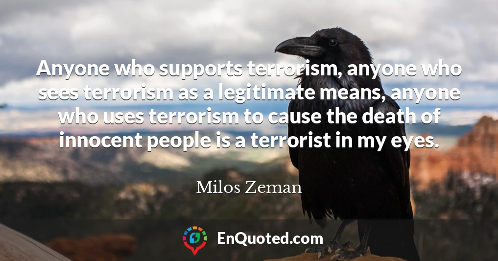 Anyone who supports terrorism, anyone who sees terrorism as a legitimate means, anyone who uses terrorism to cause the death of innocent people is a terrorist in my eyes.