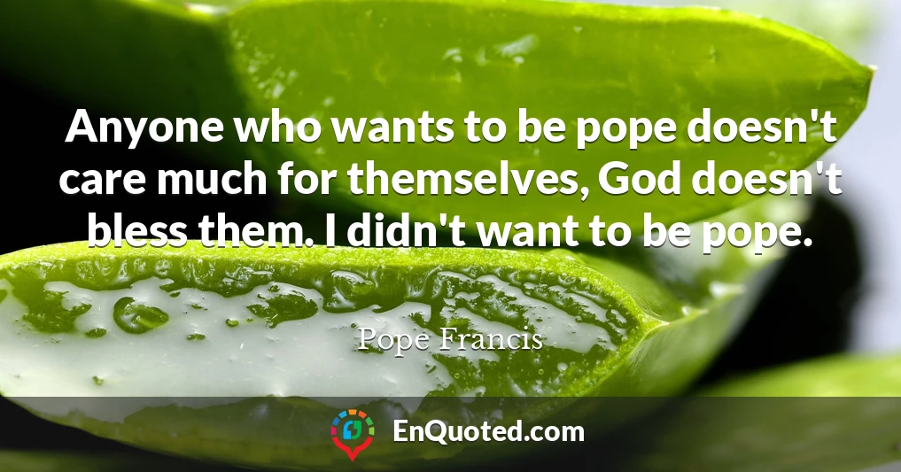 Anyone who wants to be pope doesn't care much for themselves, God doesn't bless them. I didn't want to be pope.