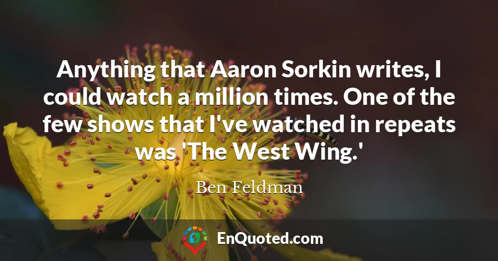 Anything that Aaron Sorkin writes, I could watch a million times. One of the few shows that I've watched in repeats was 'The West Wing.'