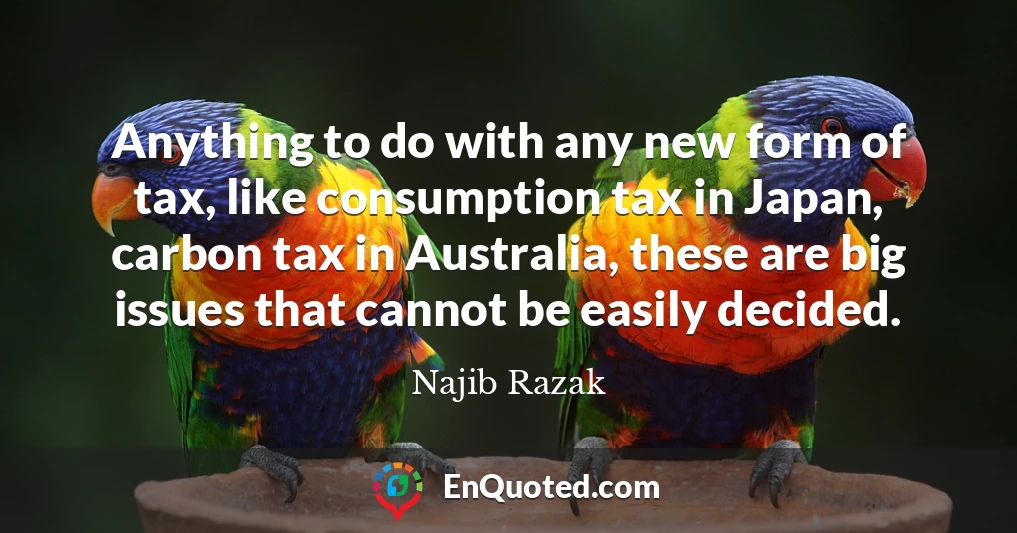 Anything to do with any new form of tax, like consumption tax in Japan, carbon tax in Australia, these are big issues that cannot be easily decided.