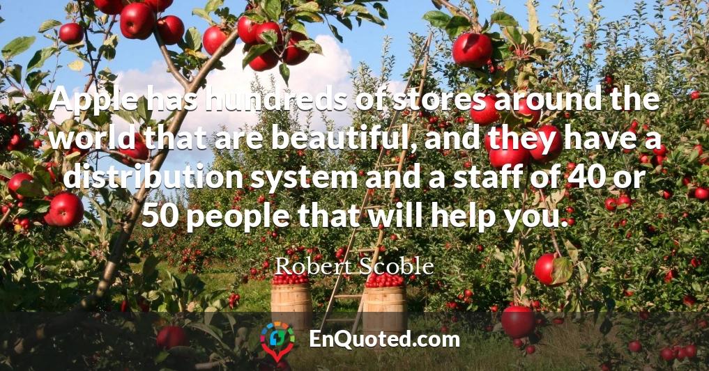 Apple has hundreds of stores around the world that are beautiful, and they have a distribution system and a staff of 40 or 50 people that will help you.