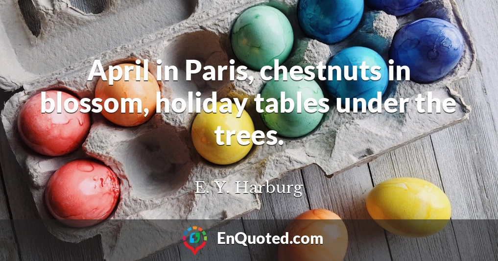April in Paris, chestnuts in blossom, holiday tables under the trees.