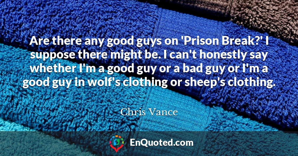 Are there any good guys on 'Prison Break?' I suppose there might be. I can't honestly say whether I'm a good guy or a bad guy or I'm a good guy in wolf's clothing or sheep's clothing.