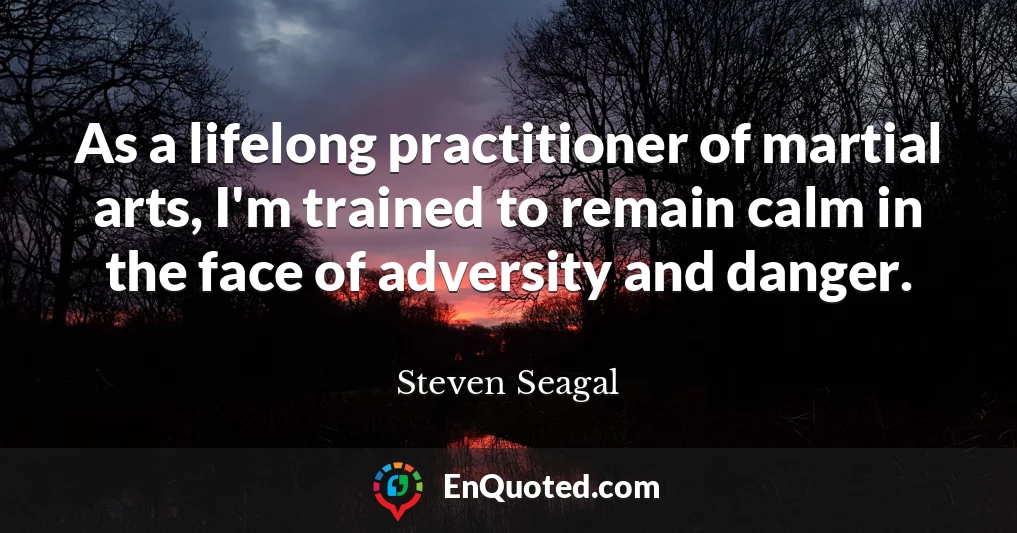 As a lifelong practitioner of martial arts, I'm trained to remain calm in the face of adversity and danger.