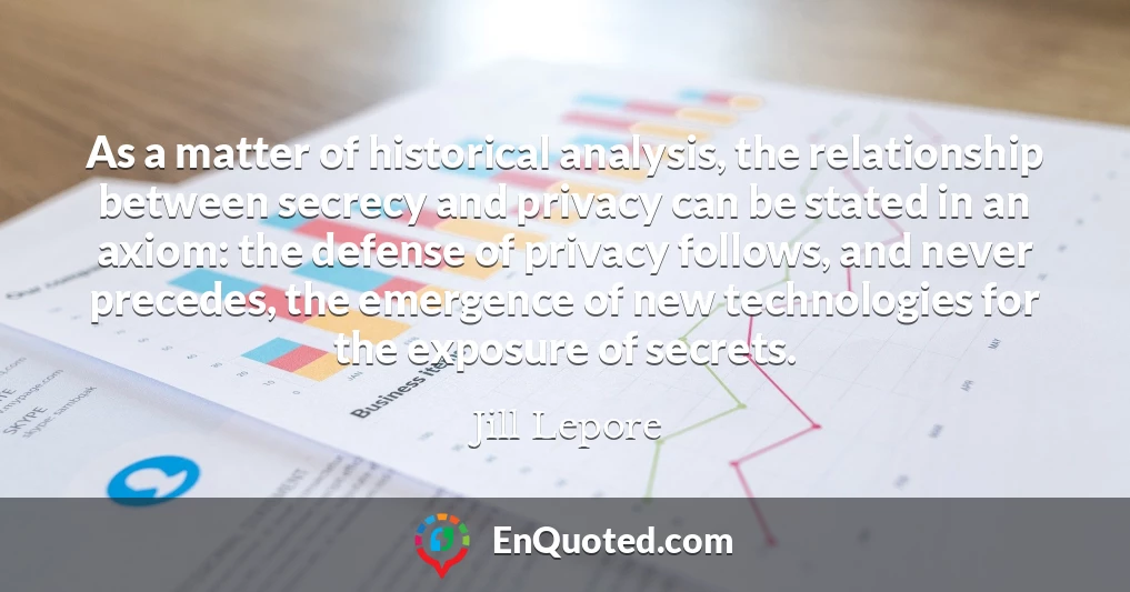 As a matter of historical analysis, the relationship between secrecy and privacy can be stated in an axiom: the defense of privacy follows, and never precedes, the emergence of new technologies for the exposure of secrets.