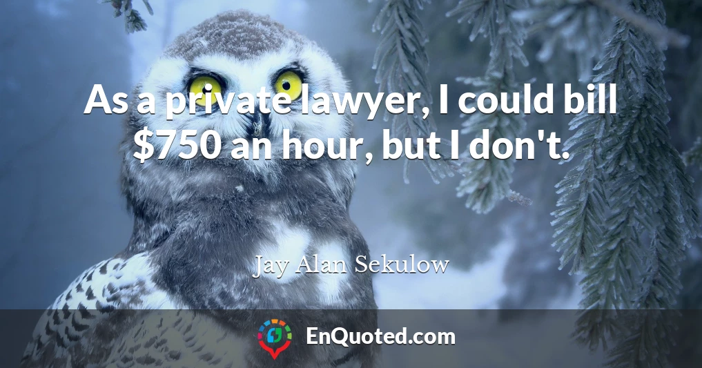 As a private lawyer, I could bill $750 an hour, but I don't.