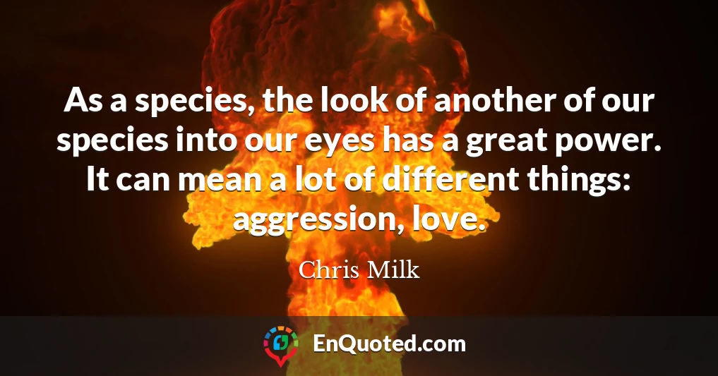 As a species, the look of another of our species into our eyes has a great power. It can mean a lot of different things: aggression, love.