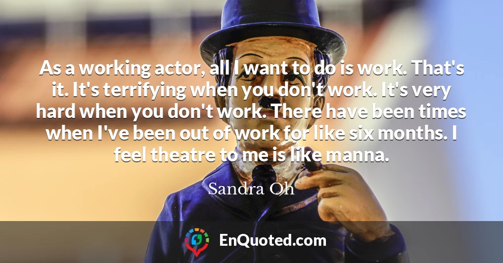 As a working actor, all I want to do is work. That's it. It's terrifying when you don't work. It's very hard when you don't work. There have been times when I've been out of work for like six months. I feel theatre to me is like manna.