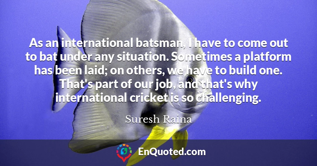 As an international batsman, I have to come out to bat under any situation. Sometimes a platform has been laid; on others, we have to build one. That's part of our job, and that's why international cricket is so challenging.