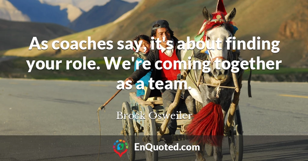 As coaches say, it's about finding your role. We're coming together as a team.
