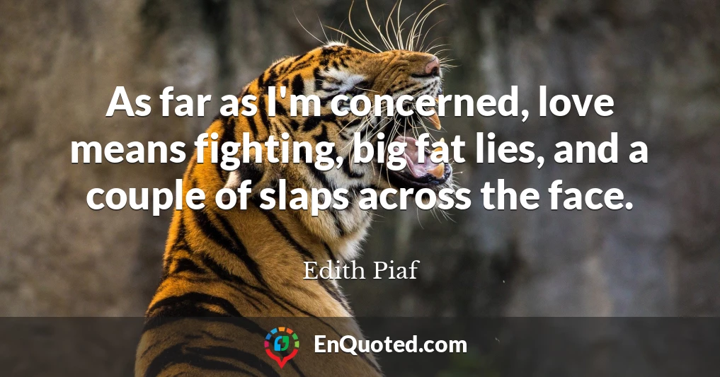 As far as I'm concerned, love means fighting, big fat lies, and a couple of slaps across the face.