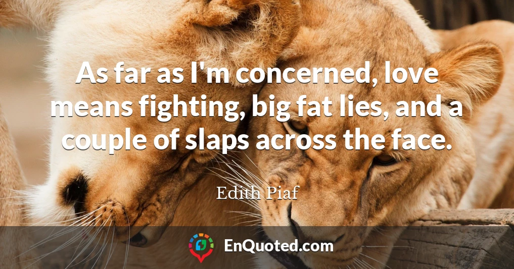 As far as I'm concerned, love means fighting, big fat lies, and a couple of slaps across the face.