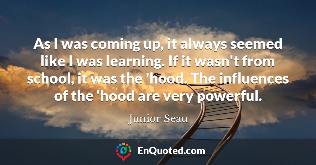As I was coming up, it always seemed like I was learning. If it wasn't from school, it was the 'hood. The influences of the 'hood are very powerful.
