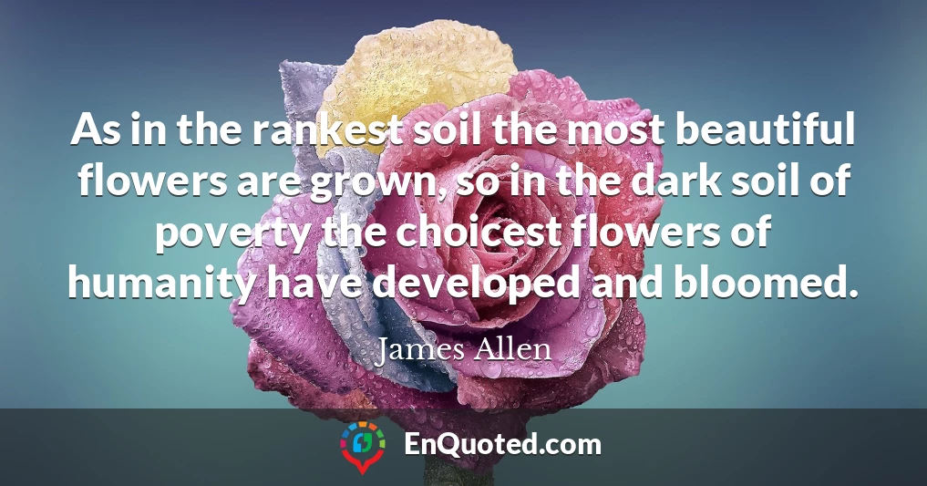 As in the rankest soil the most beautiful flowers are grown, so in the dark soil of poverty the choicest flowers of humanity have developed and bloomed.