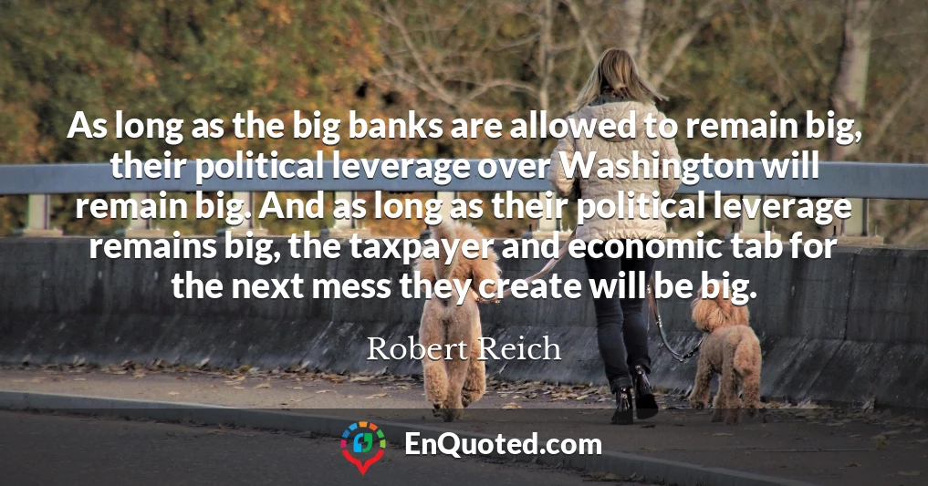 As long as the big banks are allowed to remain big, their political leverage over Washington will remain big. And as long as their political leverage remains big, the taxpayer and economic tab for the next mess they create will be big.