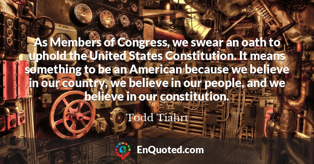 As Members of Congress, we swear an oath to uphold the United States Constitution. It means something to be an American because we believe in our country, we believe in our people, and we believe in our constitution.