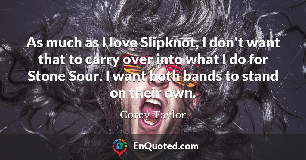 As much as I love Slipknot, I don't want that to carry over into what I do for Stone Sour. I want both bands to stand on their own.