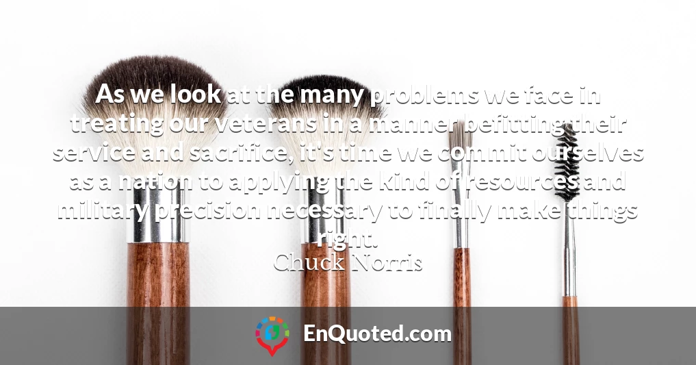 As we look at the many problems we face in treating our veterans in a manner befitting their service and sacrifice, it's time we commit ourselves as a nation to applying the kind of resources and military precision necessary to finally make things right.