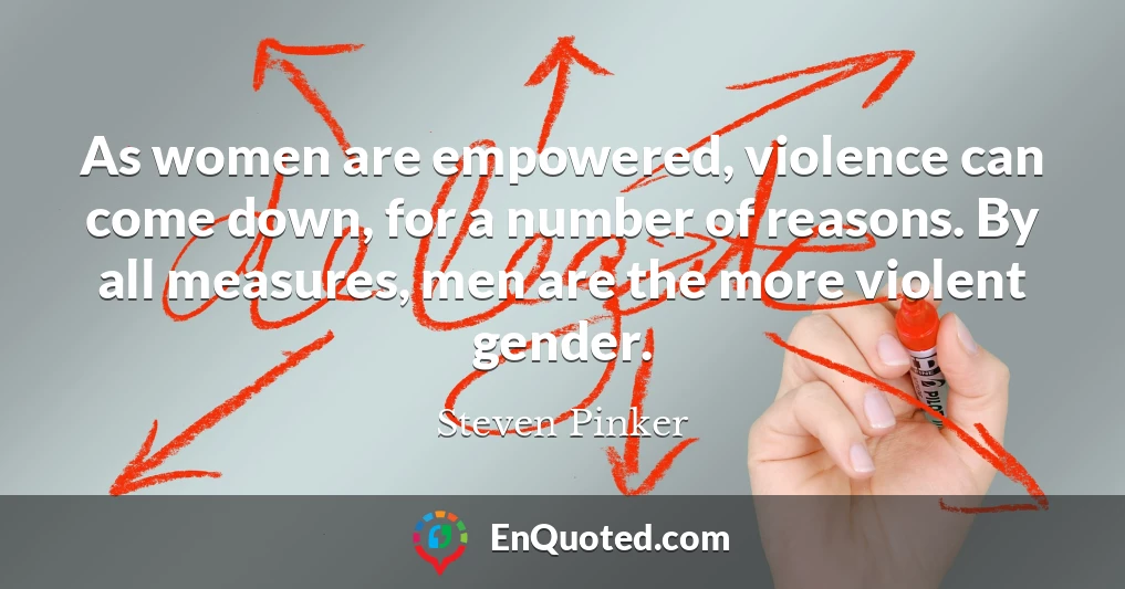As women are empowered, violence can come down, for a number of reasons. By all measures, men are the more violent gender.