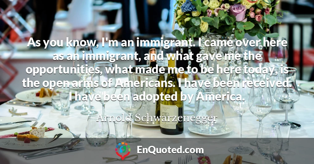 As you know, I'm an immigrant. I came over here as an immigrant, and what gave me the opportunities, what made me to be here today, is the open arms of Americans. I have been received. I have been adopted by America.