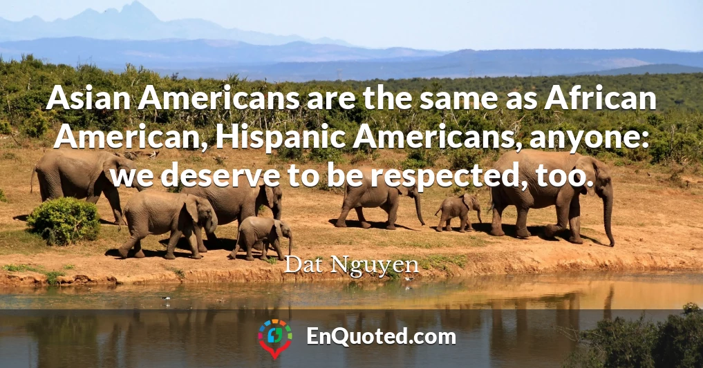 Asian Americans are the same as African American, Hispanic Americans, anyone: we deserve to be respected, too.
