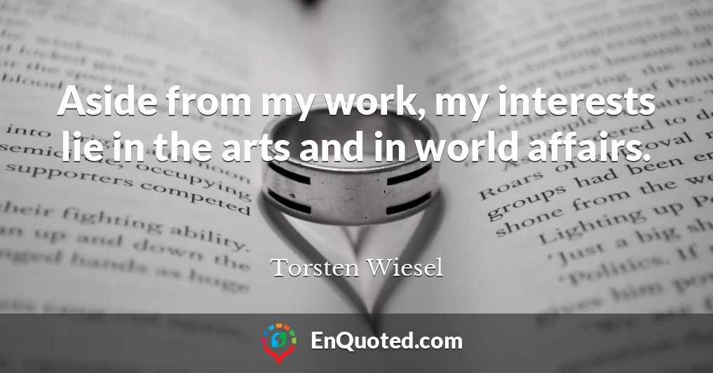 Aside from my work, my interests lie in the arts and in world affairs.