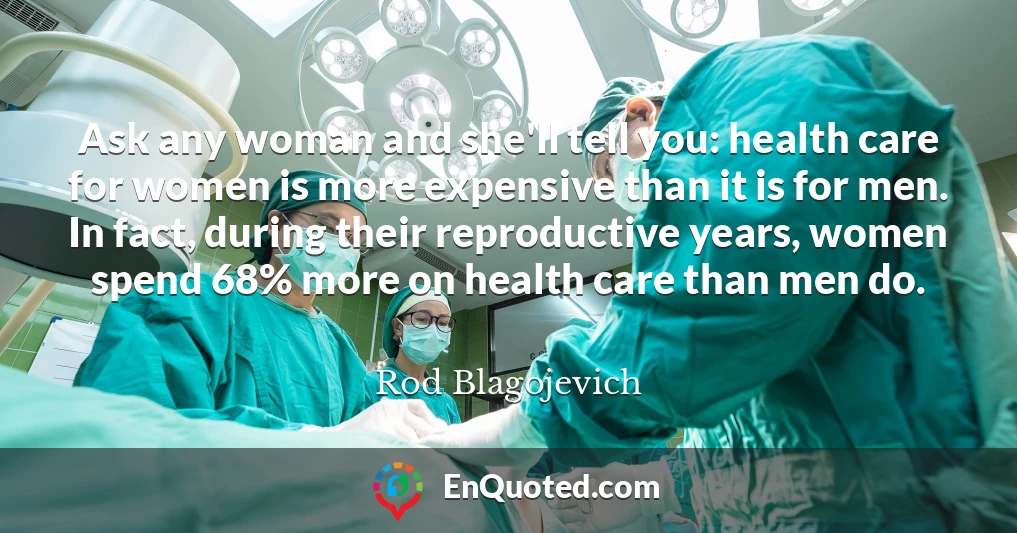 Ask any woman and she'll tell you: health care for women is more expensive than it is for men. In fact, during their reproductive years, women spend 68% more on health care than men do.