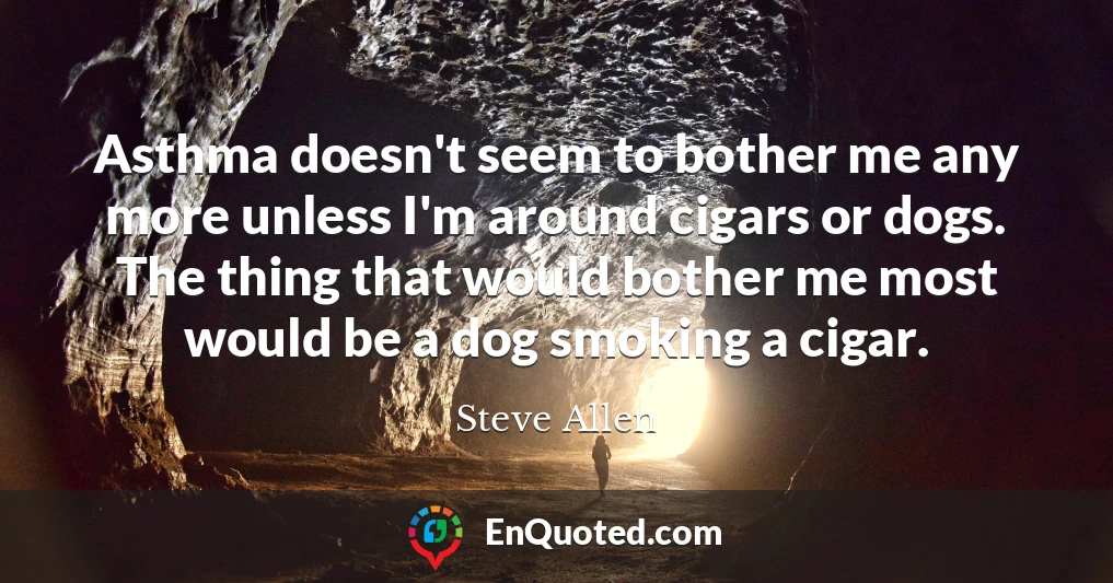 Asthma doesn't seem to bother me any more unless I'm around cigars or dogs. The thing that would bother me most would be a dog smoking a cigar.