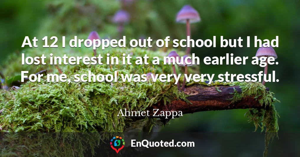 At 12 I dropped out of school but I had lost interest in it at a much earlier age. For me, school was very very stressful.