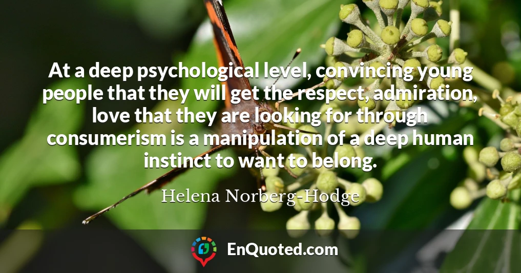 At a deep psychological level, convincing young people that they will get the respect, admiration, love that they are looking for through consumerism is a manipulation of a deep human instinct to want to belong.