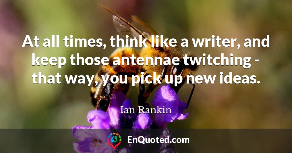 At all times, think like a writer, and keep those antennae twitching - that way, you pick up new ideas.