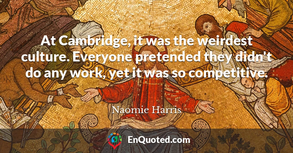 At Cambridge, it was the weirdest culture. Everyone pretended they didn't do any work, yet it was so competitive.
