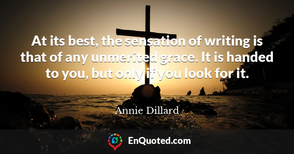 At its best, the sensation of writing is that of any unmerited grace. It is handed to you, but only if you look for it.